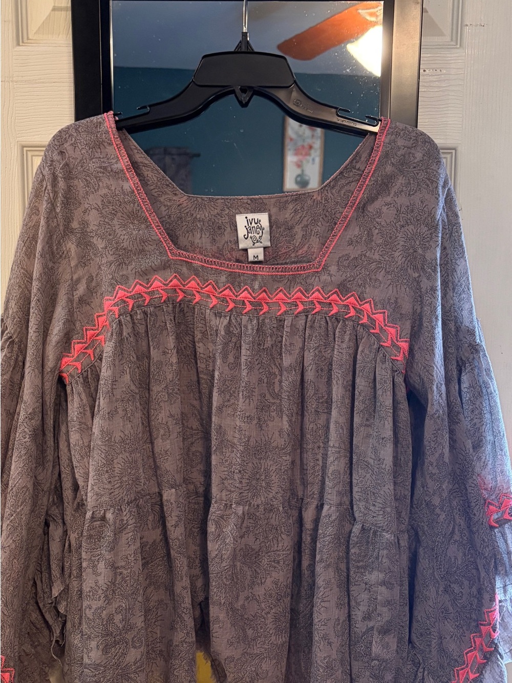 ivy jane Gray Tunic with Pink Embroidered Trim